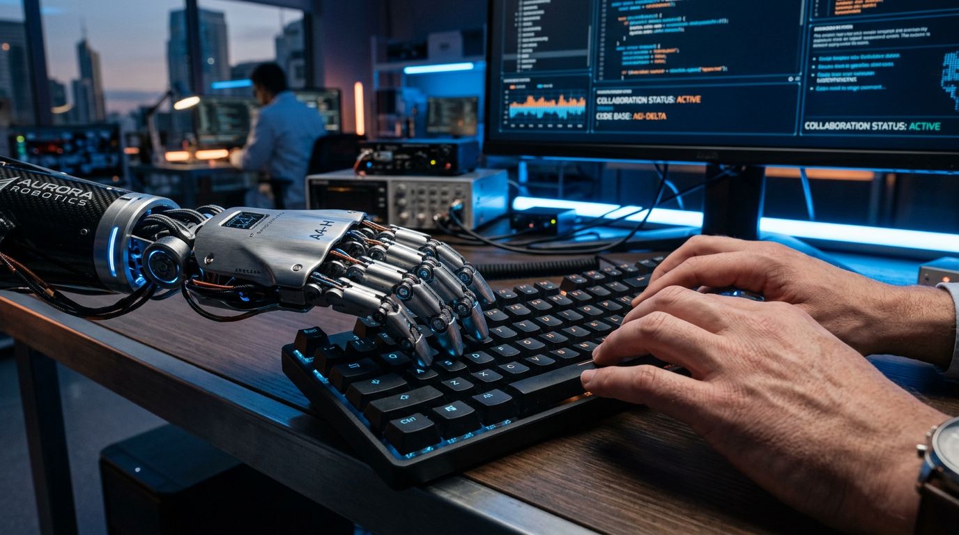 Developer collaborating with AI assistant on enterprise software code review