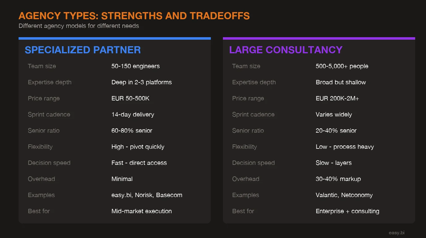 Infographic: comparison chart for The 7 Best E-Commerce Development Partners in DACH (Honest Assessment)