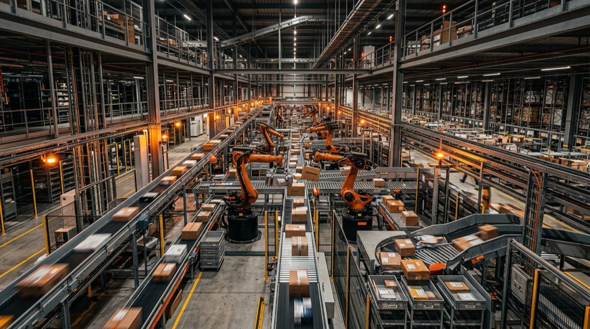 REWE Group large-scale warehouse and logistics operation supporting e-commerce delivery