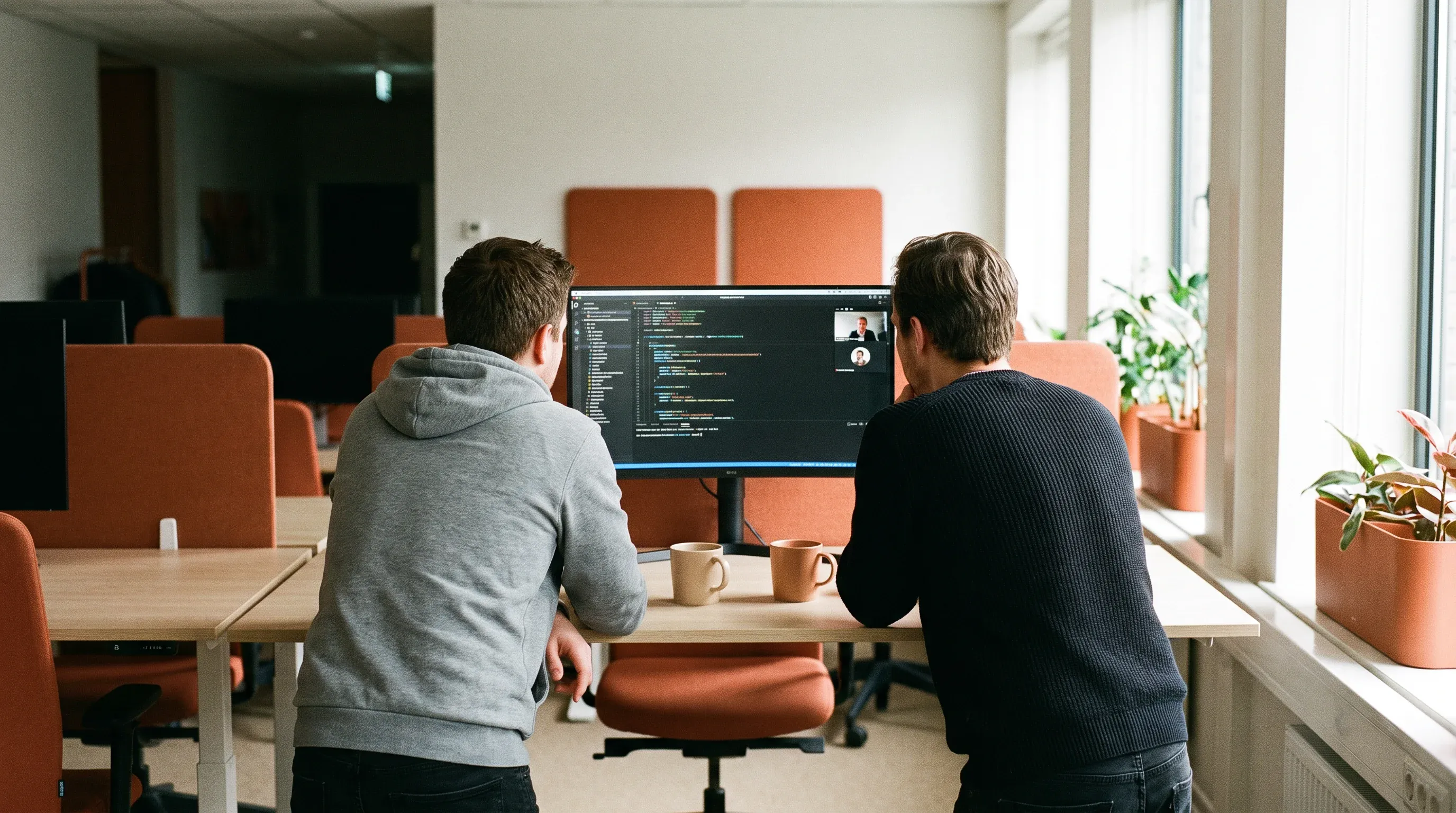 Conveys that distributed nearshore teams collaborate synchronously in a shared time zone.